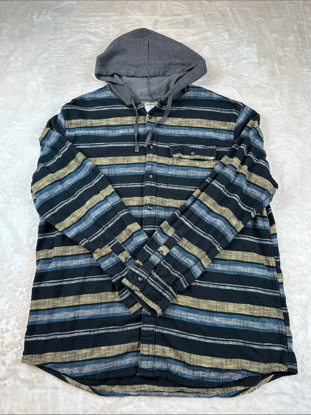 Sonoma Black Striped Lightweight Hooded Shirt Jacket